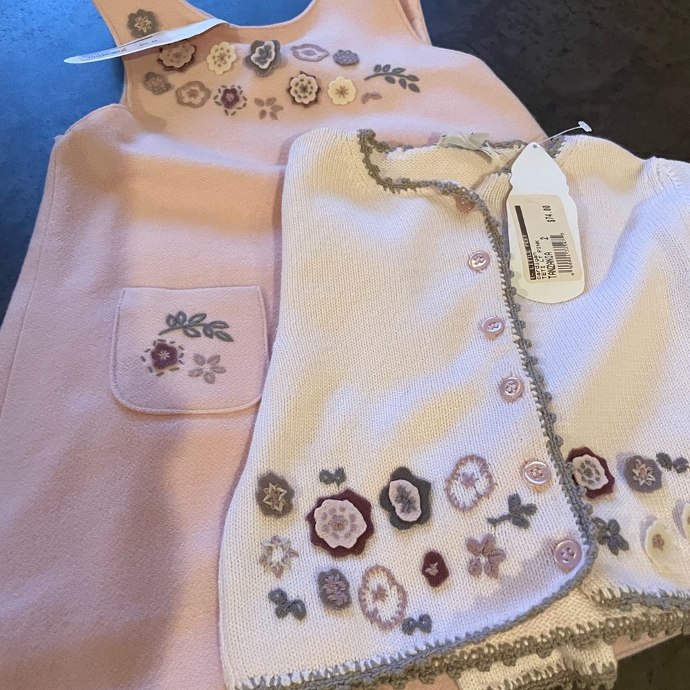 NWT little girls jumper dress with matching sweater- pale pink size 2